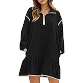 Wenrine Womens 2025 Fall Oversized Sweatshirt Dress Casual Long Sleeve Quarter Zip Ruffle Hem Pullover Mini Dresses