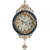 SHISEDECO 29.5" Large Vintage Antique Grandfather Pendulum Wall Clock, Blue | Swinging Pendulum, Silent Movement,Resin,Big Numbers, Elegant Traditional Victorian Fancy Modern Decor for LivingRoom,Bedroom