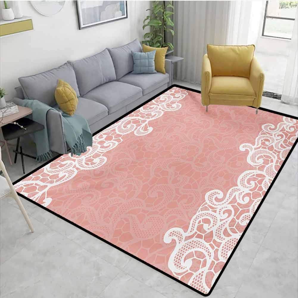 Peach Area Rugs Large Carpet Lace Design on Soft Colored Background Ornamental Pattern Wedding Inspired Image Print for Living Dining Dorm Playing Room Bedroom Coral White