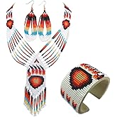 Handmade Beaded Jewelry Set White Red Necklace Earrings Bracelet (Red Bear Paw)
