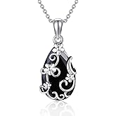 ONEFINITY Black Onyx Necklace Sterling Silver Filigree Black Onyx Pendant Jewelry Natural Onyx Jewelry for Women
