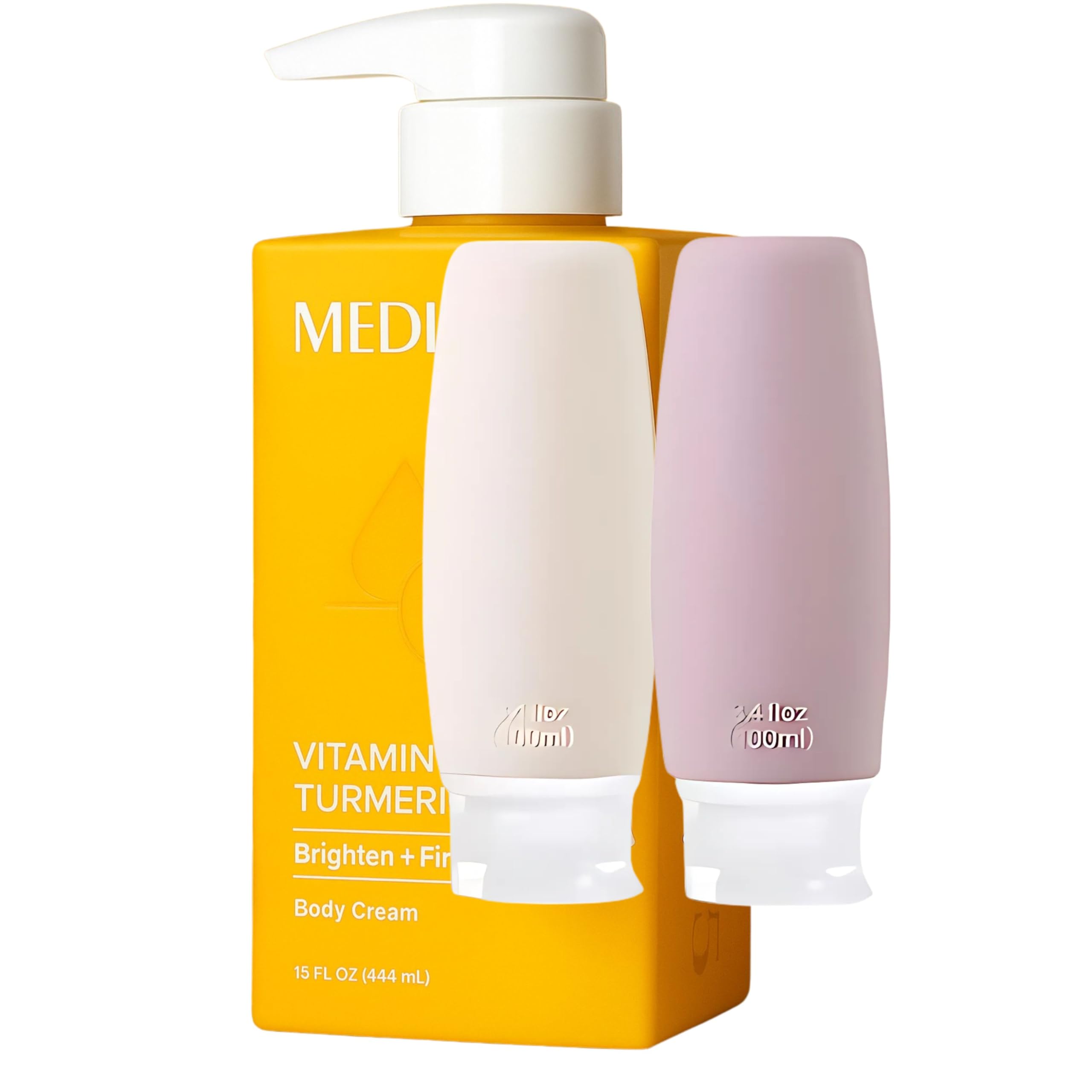 MED Vitamin C + Turmeric Brightening Body Cream – Firming Moisturiser for Uneven Skin Tone, Age Spots & Sun Damage | Shea Butter & Aloe Vera | Vegan & Cruelty-Free | 2 Travel Bottles & Prosperina Card