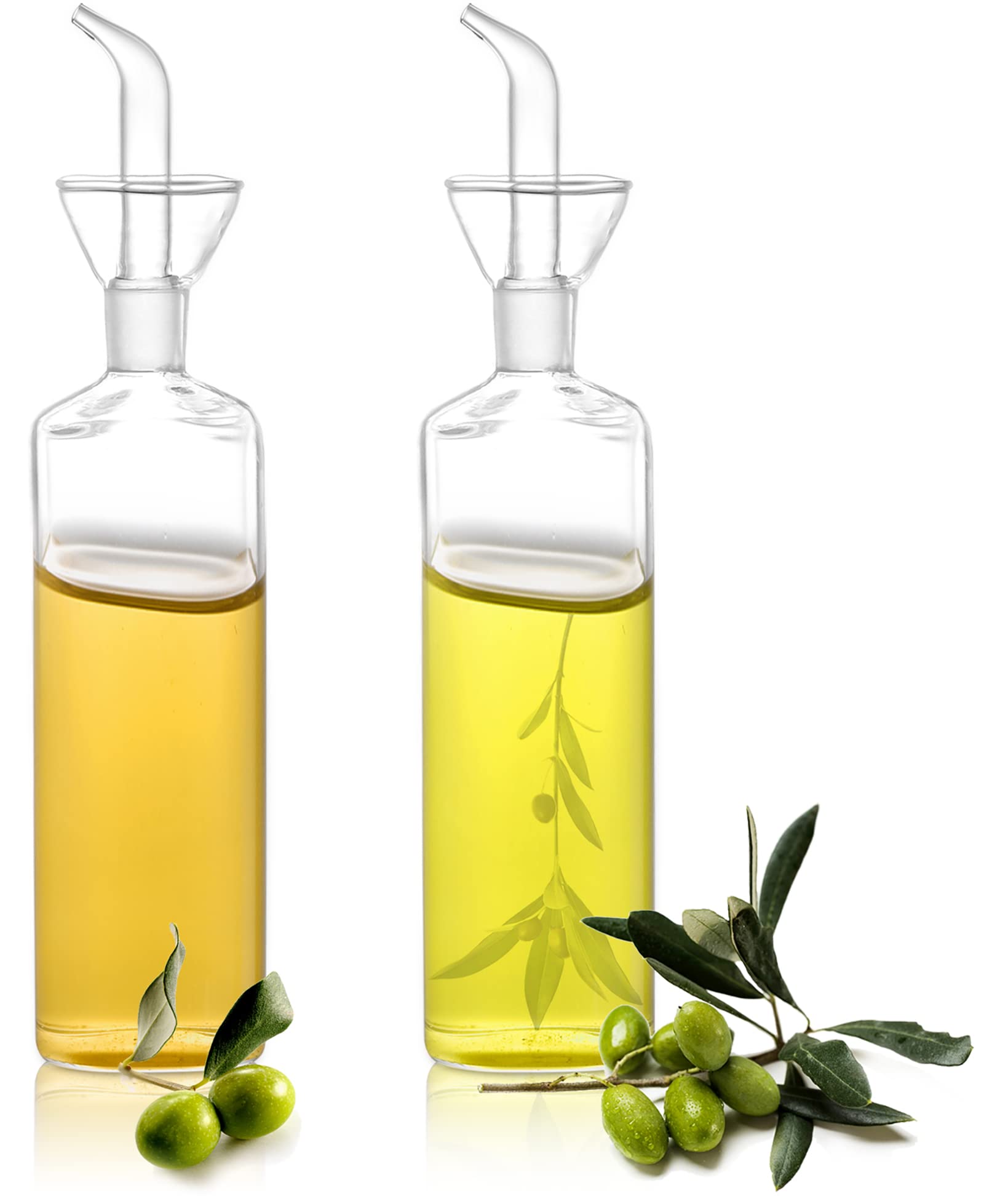 Yesland 2 Pack Olive Oil Bottle - 17 Oz/500ML Glass Oil Dispenser Vinegar Cruet - Oil Carafe Decanter with Spout for Kitchen, BBQ, Cooking, Syrup