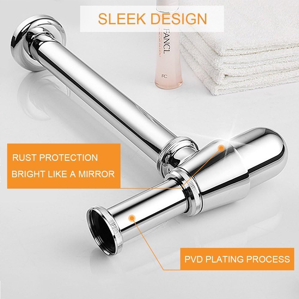 Chrome Bottle Trap Basin Waste Bathroom Sink Pipe Adjustable Height & Outlet, Length: 295mm, Width: 200mm - Image 5
