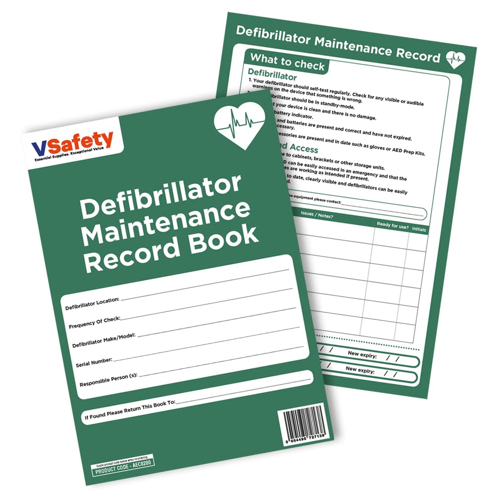 V Safety Defibrillator Maintenance Record Book