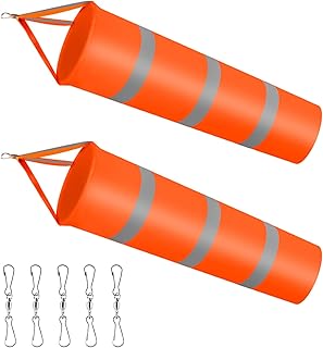 Dadabig 2 Stück Windsäcke für den Garten, Orange Windsack mit reflektierenden Streifen Polyester Gürtel Wetterfeste Wind Socke Tasche zur Windmessung für draußen Outdoor Garten Flughafen Rasen(80CM)