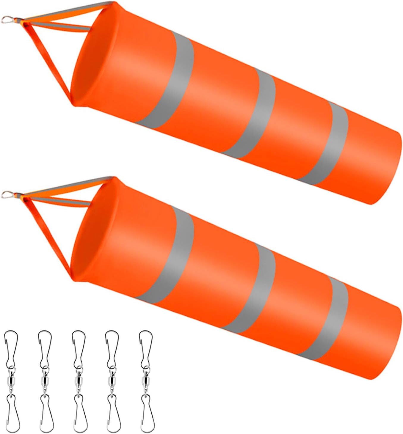 Dadabig 2 Stück Windsäcke für den Garten, Orange Windsack mit reflektierenden Streifen Polyester Gürtel Wetterfeste Wind Socke Tasche zur Windmessung für draußen Outdoor Garten Flughafen Rasen(80CM)