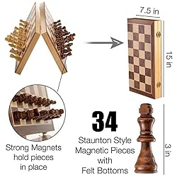 15'' Magnetic Wooden Chess Set Folding