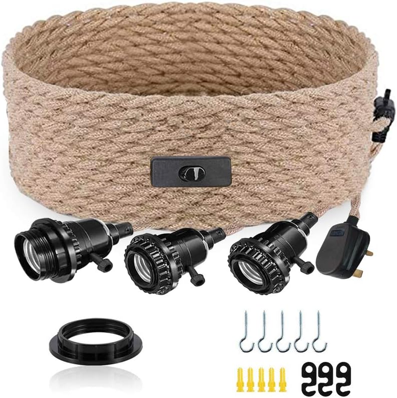 Pendant Light Kit with Switch - Easric Vintage Lamp Cord with 15FT Twisted Hemp Rope E26 Socket Plug in DIY Hanging Lighting Fixture for Farmhouse Home Loft - Bulb Not Included - - 