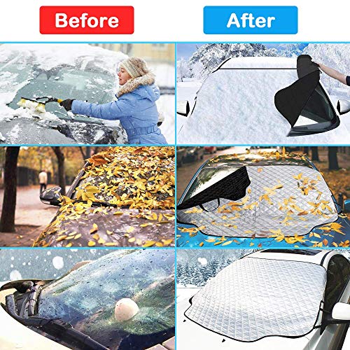 Mumu Sugar Car Windshield Snow Cover, Car Windshield Snow Ice Cover With 4 Layers Protector, Waterproof Windshield Winter Cover For Ice,Snow,Frost,UV Protection,Extra Large Size Fits for Most Vehicles