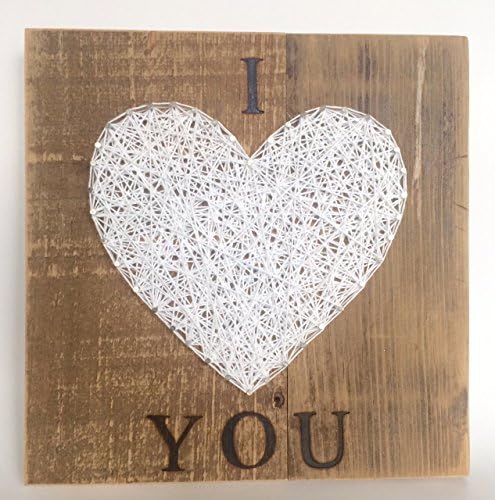 Large white I LOVE YOU string art heart sign for Father's Day, Weddings, Birthdays and 5 Year Anniversary gifts.