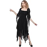 HidmFaw Womens Renaissance Dress Pirate Costume Gothic Victorian Underdress Medieval Ren Faire Ruffle Elastic Waist Tiered