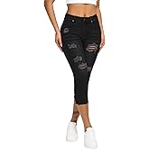 roswear Women's Capri Jeans Ripped Stretch Denim Capris Mid Rise Skinny Cropped Pants