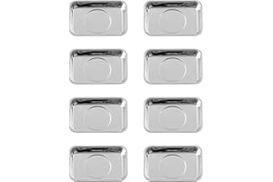 Rechabite 8 Pieces Rectangle Magnetic Trays Set Stainless Steel Magnet Tool Tray Parts Holder for Screws, Sockets, Bolts, Pins, Mechanic's and Automotive