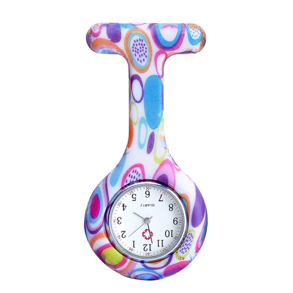 JSDDE 3pcs Montre de poche pr infirmières Mode couleur motifs en caoutchouc de silicone Fob Montres