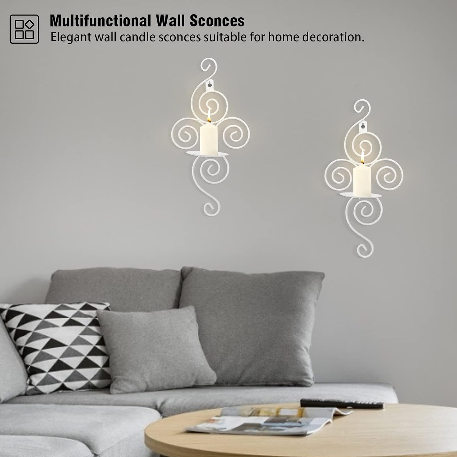 Dyna-Living Wall Sconce Candle Holder Wall Candle Sconces Set of 2 Elegant Swirling Iron Hanging Wall Candle Holders for Living Room Bathroom Fireplace Interior Home Decor(White): Kitchen & Dining