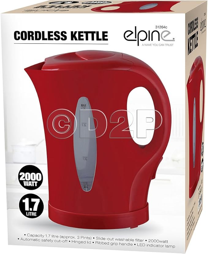 1.7L 2KW RAPID BOIL CORDLESS ELECTRIC KETTLE KITCHEN RED NEW LITRE