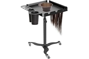 BARBERPLAN Barber Rolling Tray Cart, Salon Tools Trolley on Wheels Metal Tray for Hair Coloring, Hair Stylist, Hair Care, Adjustable Height 2-Sided Wig Storage Tray on Wheels