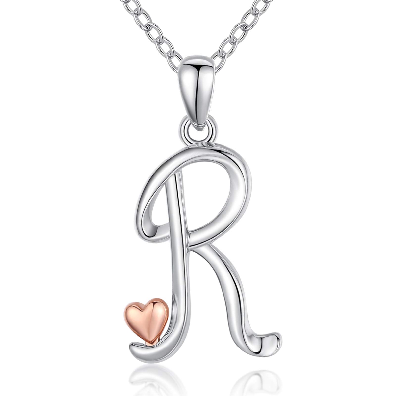 CELESTIA Initial Necklace Sterling Silver Letter Necklace with Rose Gold Heart Pendant Personalised Name Necklace Womens Jewellery Gifts for Women and Teenage Girls X'mas