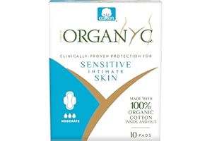 Organyc 100% Certified Organic Cotton Feminine Pads, Moderate Flow, 10 Count
