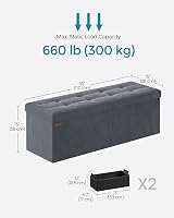 SONGMICS Storage Ottoman Foldable 38x110x38 cm Slate Grey LSF277G51 view 6