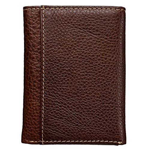 Brown Genuine Leather Tri-Fold Wallet w/Cross