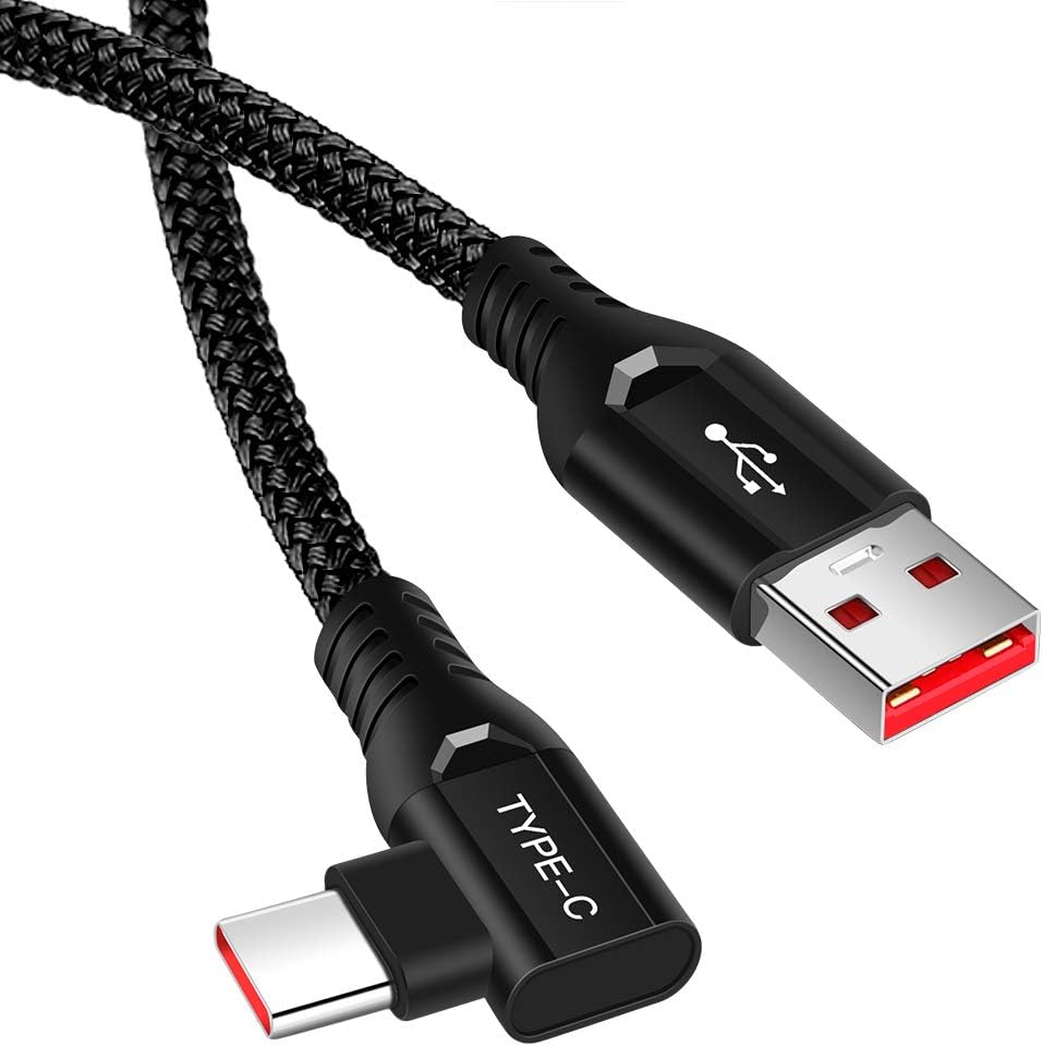 TITACUTE Right Angle Dash Charging Cable, 90 Degree USB C Fast Charge Cable 6.6 Feet Ideal for Playing Games, 4A Rapid Charge Cable Compatible with OnePlus 7 6T 6, OnePlus 5T 5, OnePlus 3T 3 Black