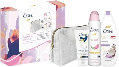 Dove Favourites Selection Bodywash Deodorant Handcream 3pc Gift Set Beauty Bag