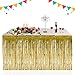 Leegleri 2 Pack Gold Metallic Foil Fringe Plastic Table Skirt Tinsel Party Garland Banner for Parade Floats Mardi Gras Party Decoration（L108 in*H 29in）