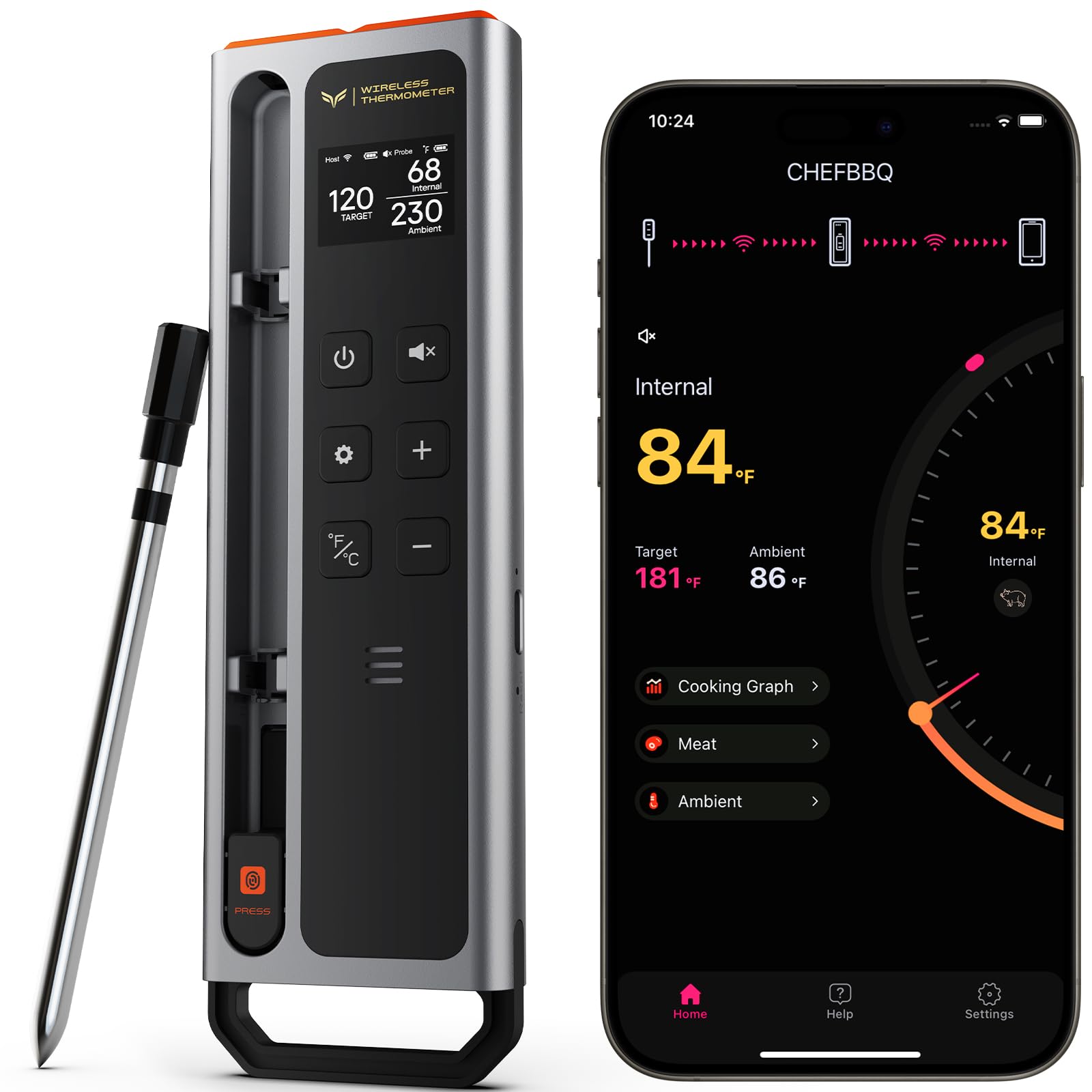 Photo 1 of Meat Thermometer Digital Wireless, 800FT Long Range Bluetooth Cooking Thermometer, Food Thermometer for Remote Monitoring of Grill, Oven, Smoker, Air Fryer, Rotisserie, iOS & Android App
