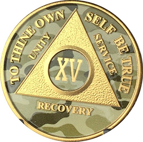 15 Year AA Medallion Camo Gold Plated Anniversary Chip Camouflage Color