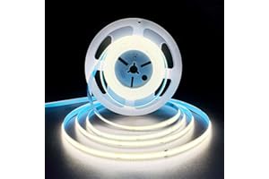 HAMRVL COB LED Strip Lights White 6000K,DC12V 16.4ft/5M 320leds/M CRI90 Flexible LED Tape Lights 8mm,for Indoor Home Cabinet,Bedroom, Kitchen, Stage, Backlight DIY Lighting(Without Power Supply)