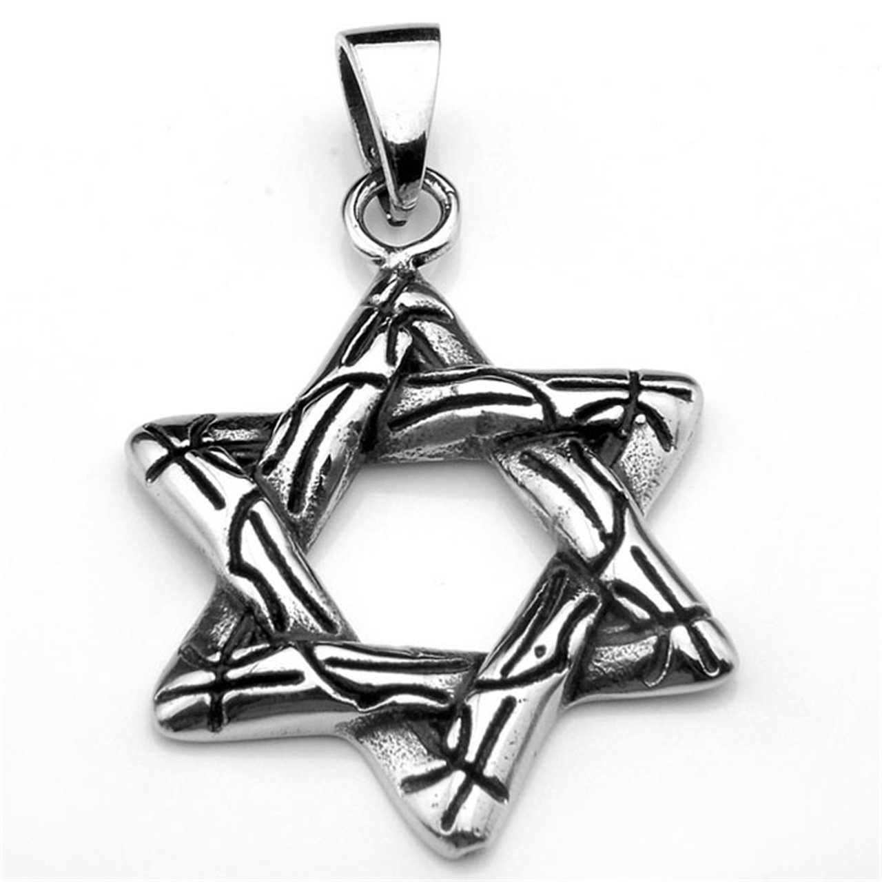 JOVIVI Anhänger Punk Edelstahl Retro David-Stern Anhänger mit 55cm Kette, Halskette für Damen & Herren, Silber