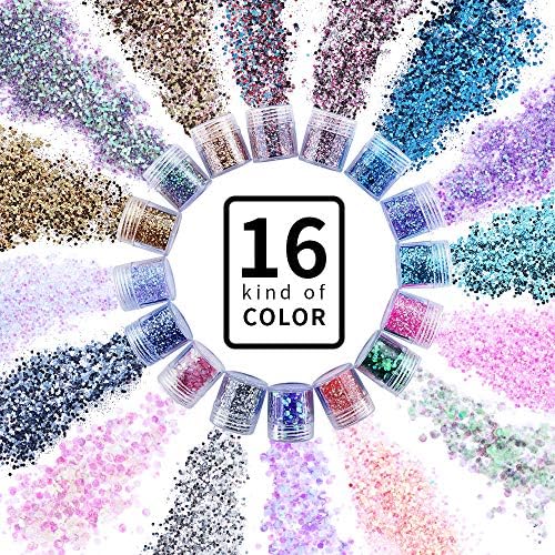 Gifts For Mom 16 Colors Chunky Glitter Nail Sequins Iridescent Flakes Colorful Mixed Paillette Face Body Hair Nail Art mermaid Makeup
