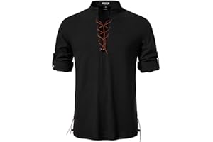 JEMITOP Men's Cotton Long Sleeve Lace Up Vintage Shirts for Renaissance Pirate Viking Medieval Costume
