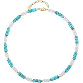 NVWAROCK Beaded Necklace for Women, Colorful Boho Beach Handmade Bead Choker, 14K Gold Plated Stackable Bohemian Multicolor Natural Stone Necklace