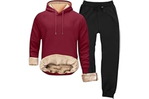 HJINGSUN Mens Sweatsuit Sherpa Lined 2 Piece Hooded Sweatshirts Set Pullover Tops Fleece Sweatpants Winter Thermal Tracksuits