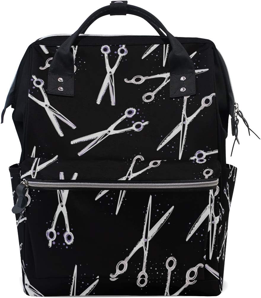 DerlonKaje Scissors Print Diaper Bag Backpack, Waterproof, Large Capacity, Multi-function Travel Backpack, Hair Stylist Bag