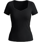 Belle Poque Women's Short Sleeve Square Neck Tops Slim Fit Ribbed Knit Basic Tee Tops Spring Summer Casual 2026