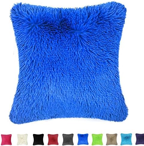 Throw it Super Fluffy Soft Cozy Silky Hand Feeling Plush Fuzzy Faux Fur Square Throw Pillow Case Shaggy Cover 18"x18",Royal Blue
