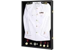 Iheipye Military Uniform Shadow Box - Police Uniform Display Case - Jacket Display Box with 98% Uv Protection Acrylic and Hanger for Navy Police Officer Uniform Jacket XXL Sport Shirt, Black