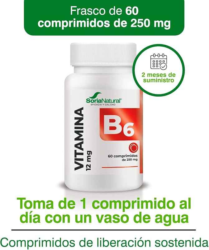 Vitamina B6 - Vegan - Ajuda a recuperar energia - Apoia a redução do cansaço e da fadiga - 60 comprimidos de libertação prolongada 250 mg - vitaminas Mulheres e Homens