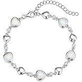 Carleen Birthstone Bracelets for Women 925 Sterling Silver Five Heart Station Created Gemstone Tennis Bracelet Jewelry Anniversary Birthday for Wife, 7"+1.2" Extender