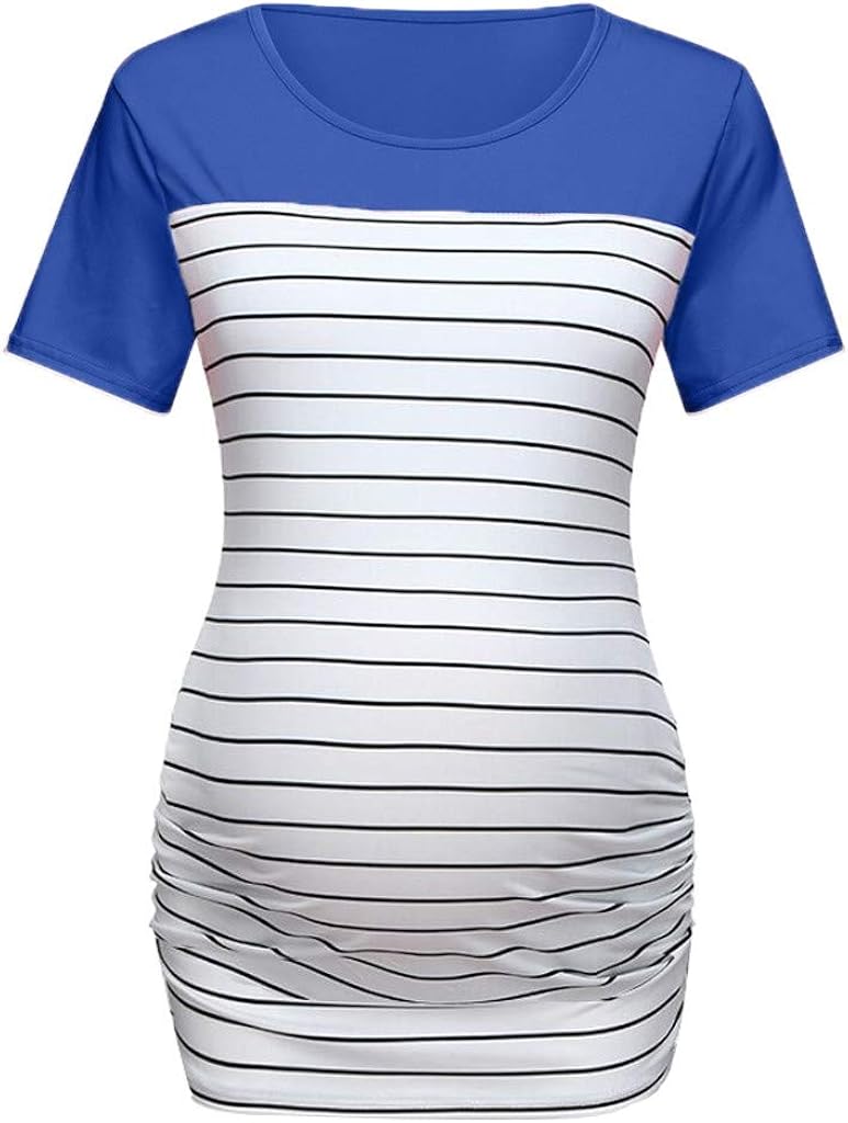 Damen Umstandstop mit Stillfunktion Stillshirt Kurzarm Umstands Tshirt Umstandstop Umstandsmode Stilltop Baumwolle Schwangerschaft Streifen Shirt