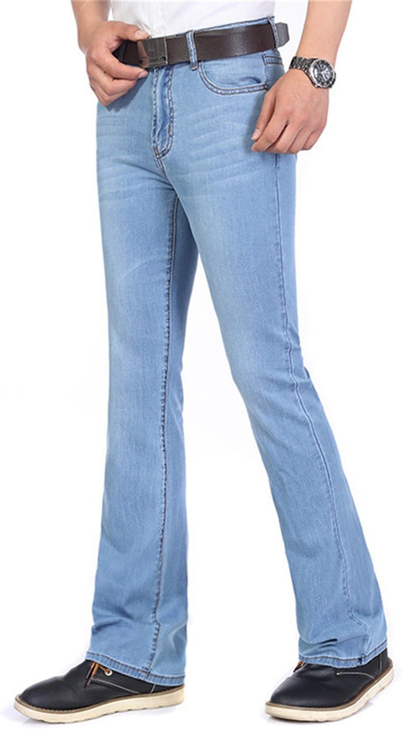 JUSTNICER Men's Summer Clothing Fashion Bell Bottom Jeans Male Slim Semi-Flared Male Jeans Trousers Ultra-Thin