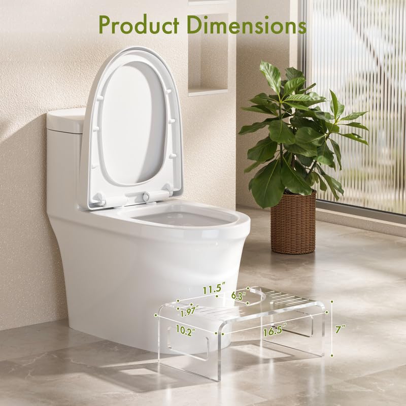 AmazerBath 7 Inches Acrylic Toilet Stool, Clear Bathroom Poop Stool for Adults, Modern Design Non-Slip Pooping Stool, Strong Load-Bearing, Blends Seamlessly Into Any Bathroom