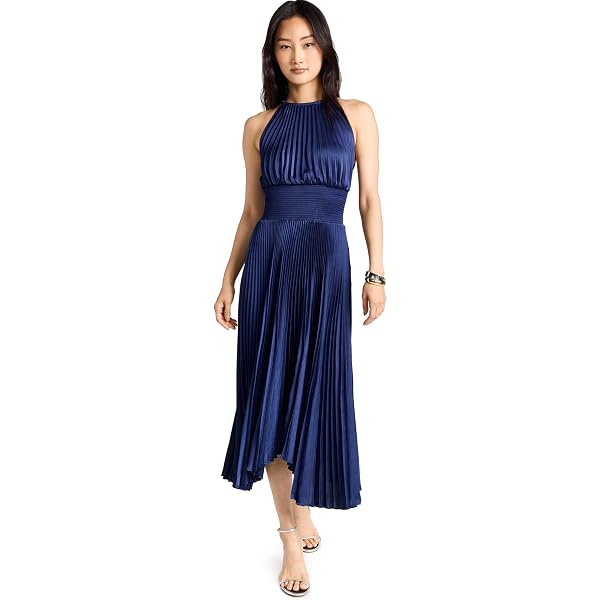 strapless open back dress BCBGMAXAZRIA Shaina Sleeveless Pleated Midi Dress – Runway Catalog