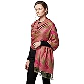 PASKMLNA Paisley Pattern Tow Layered Woven Pashmina Shawl Scarf Wrap Stole
