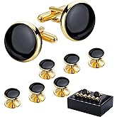 HAWSON Men’s Cufflinks and Tuxedo Studs Set with Gift Box; Men’s Jewelry or Accessories Suitable for Black Suit White Shirts Vest and Red Bow tie on Wedding or Anniversary and Birthday