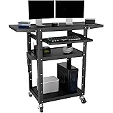 Mobile AV Cart with Pullout Keyboard Tray, Rolling Computer Cart Height Adjustable Rolling Media Utility Cart with 4 Wheels,